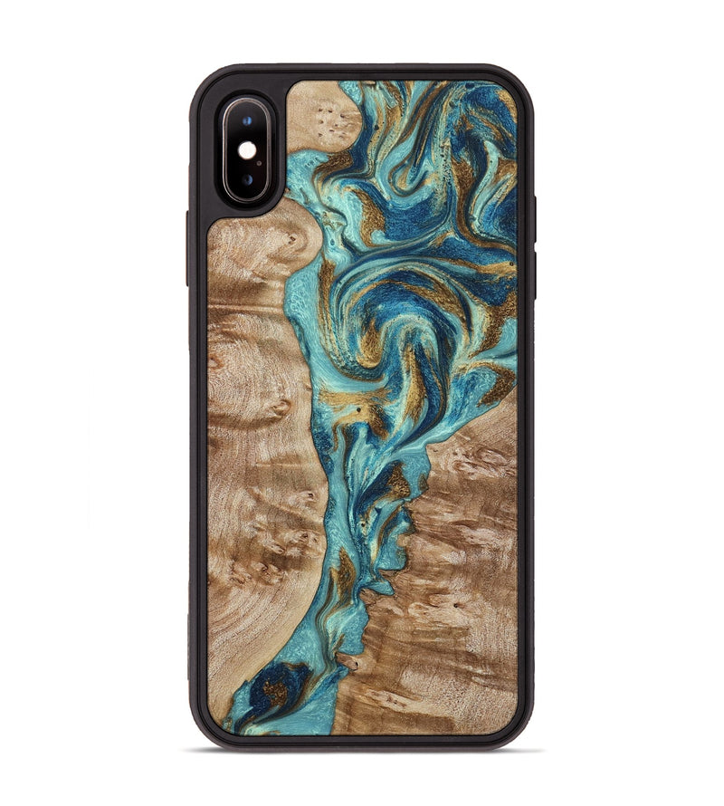 iPhone Xs Max Wood Phone Case - Sharen (Teal & Gold, 799645)
