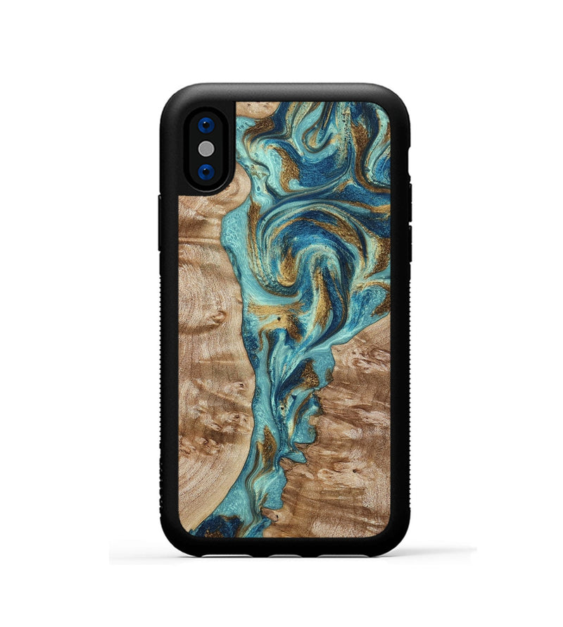 iPhone Xs Wood Phone Case - Sharen (Teal & Gold, 799645)