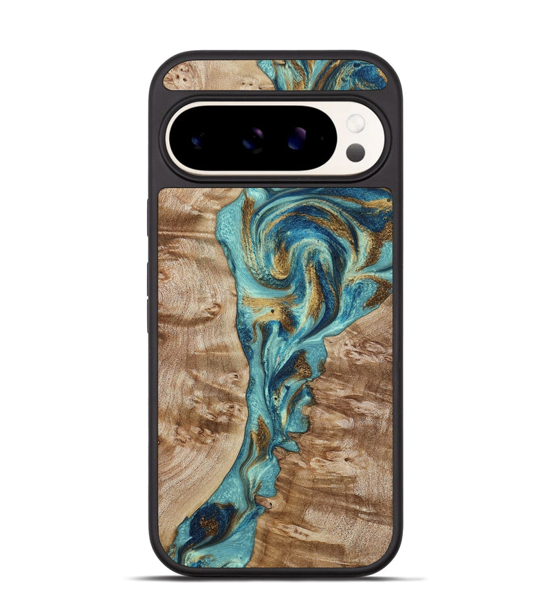 Pixel 9 Pro Wood Phone Case - Sharen (Teal & Gold, 799645)