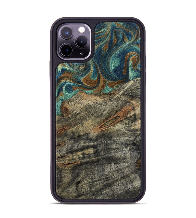 iPhone 11 Pro Max Wood Phone Case - Malcolm (Teal & Gold, 799646)