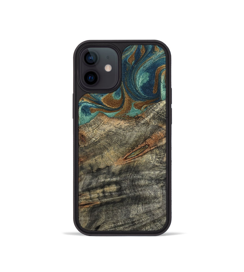 iPhone 12 mini Wood Phone Case - Malcolm (Teal & Gold, 799646)