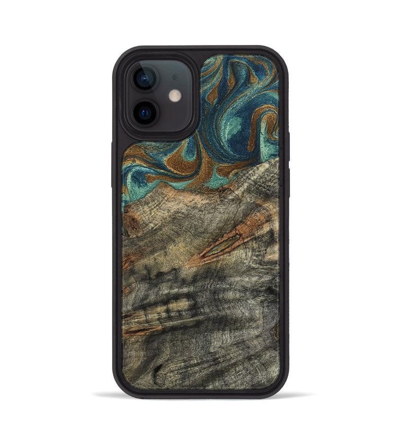 iPhone 12 Wood Phone Case - Malcolm (Teal & Gold, 799646)