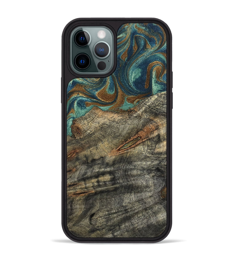 iPhone 12 Pro Max Wood Phone Case - Malcolm (Teal & Gold, 799646)