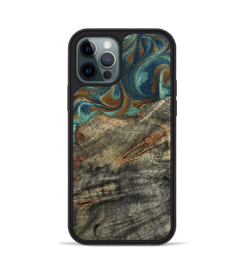 iPhone 12 Pro Wood Phone Case - Malcolm (Teal & Gold, 799646)