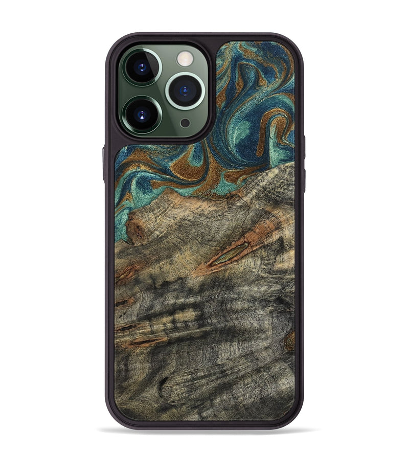 iPhone 13 Pro Max Wood Phone Case - Malcolm (Teal & Gold, 799646)