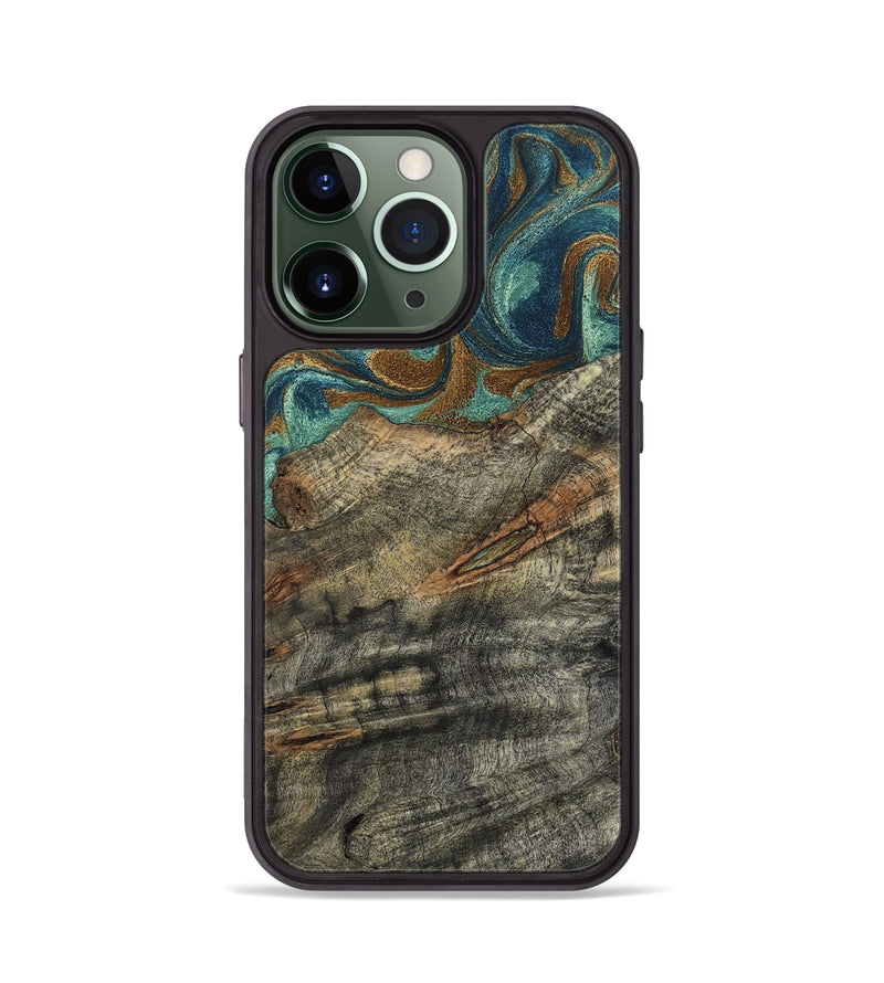 iPhone 13 Pro Wood Phone Case - Malcolm (Teal & Gold, 799646)