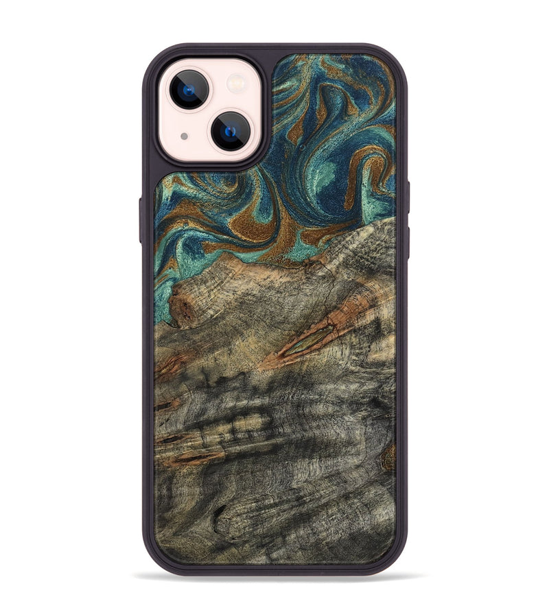 iPhone 14 Plus Wood Phone Case - Malcolm (Teal & Gold, 799646)