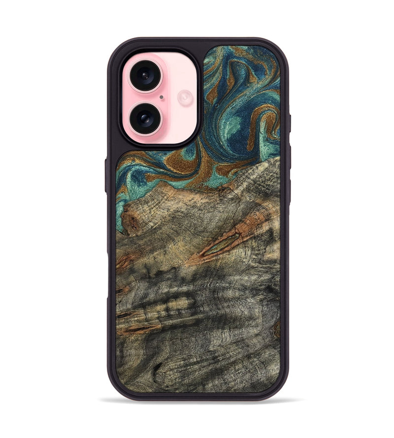 iPhone 16 Wood Phone Case - Malcolm (Teal & Gold, 799646)