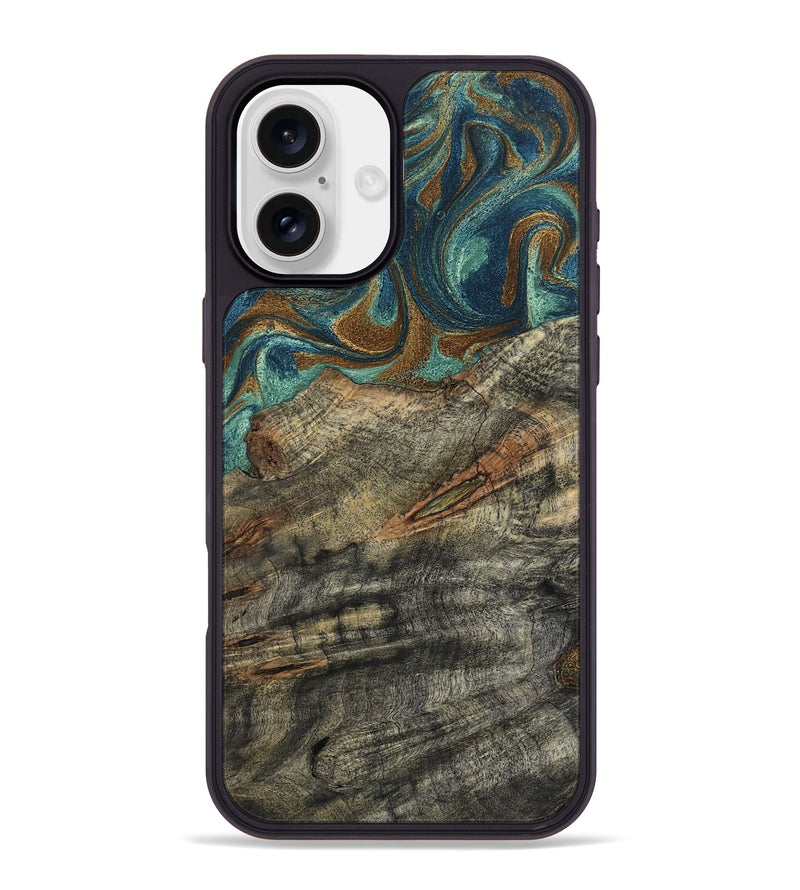 iPhone 16 Plus Wood Phone Case - Malcolm (Teal & Gold, 799646)