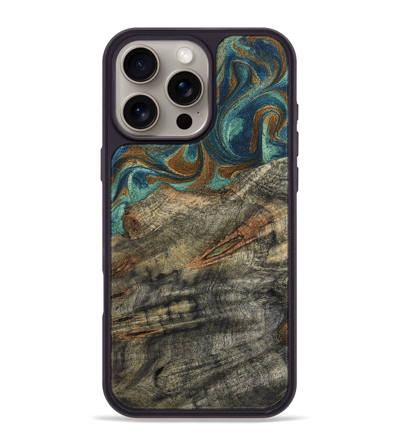 iPhone 16 Pro Max Wood Phone Case - Malcolm (Teal & Gold, 799646)