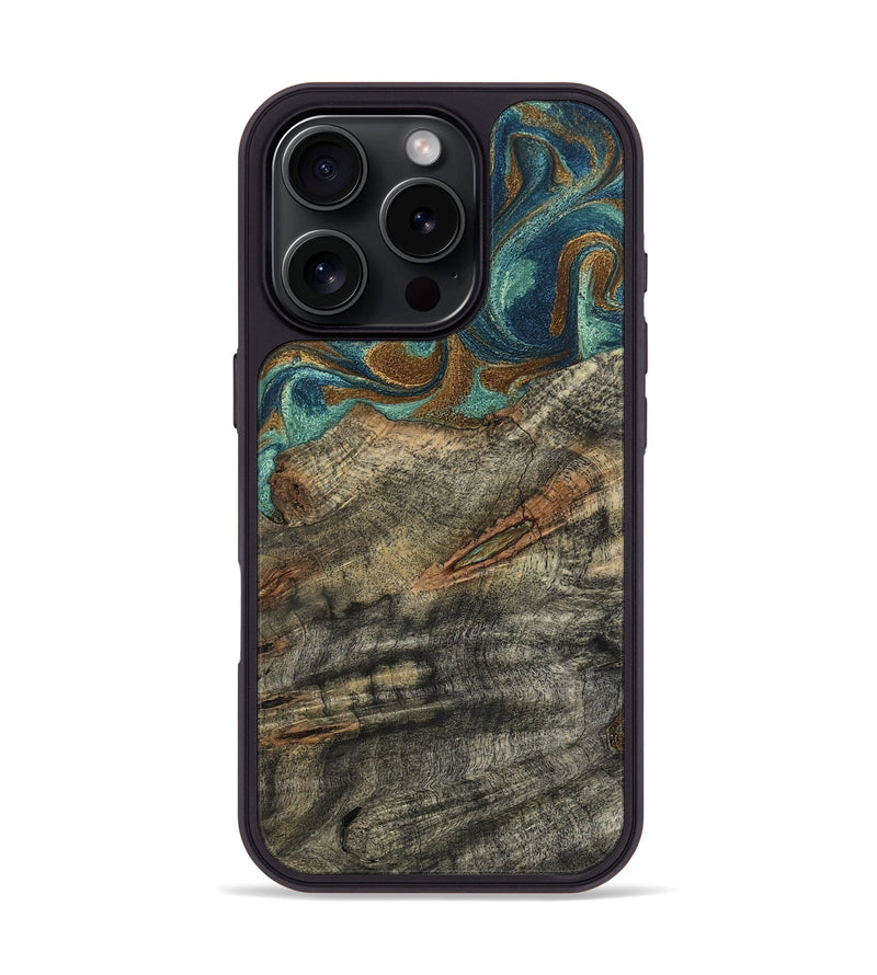 iPhone 16 Pro Wood Phone Case - Malcolm (Teal & Gold, 799646)