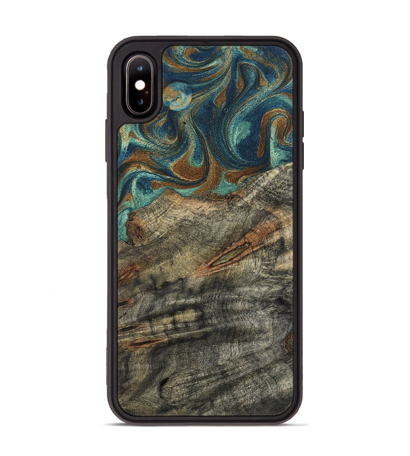 iPhone Xs Max Wood Phone Case - Malcolm (Teal & Gold, 799646)