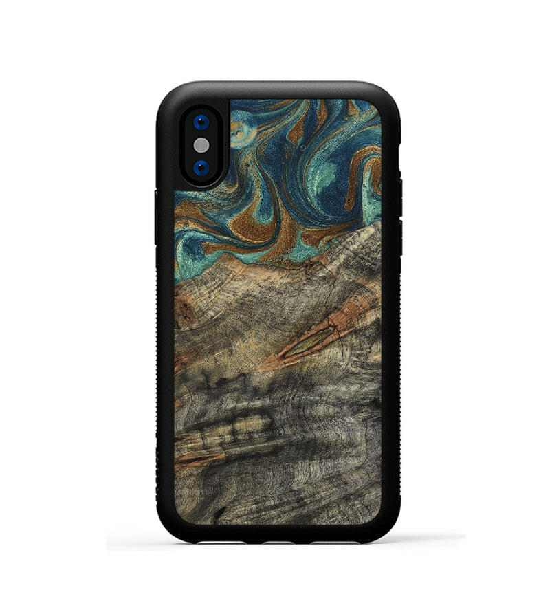 iPhone Xs Wood Phone Case - Malcolm (Teal & Gold, 799646)
