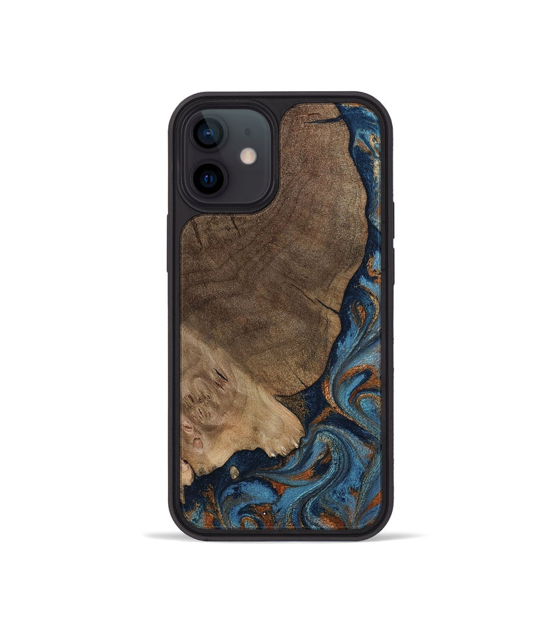 iPhone 12 mini Wood Phone Case - Zyair (Teal & Gold, 799647)