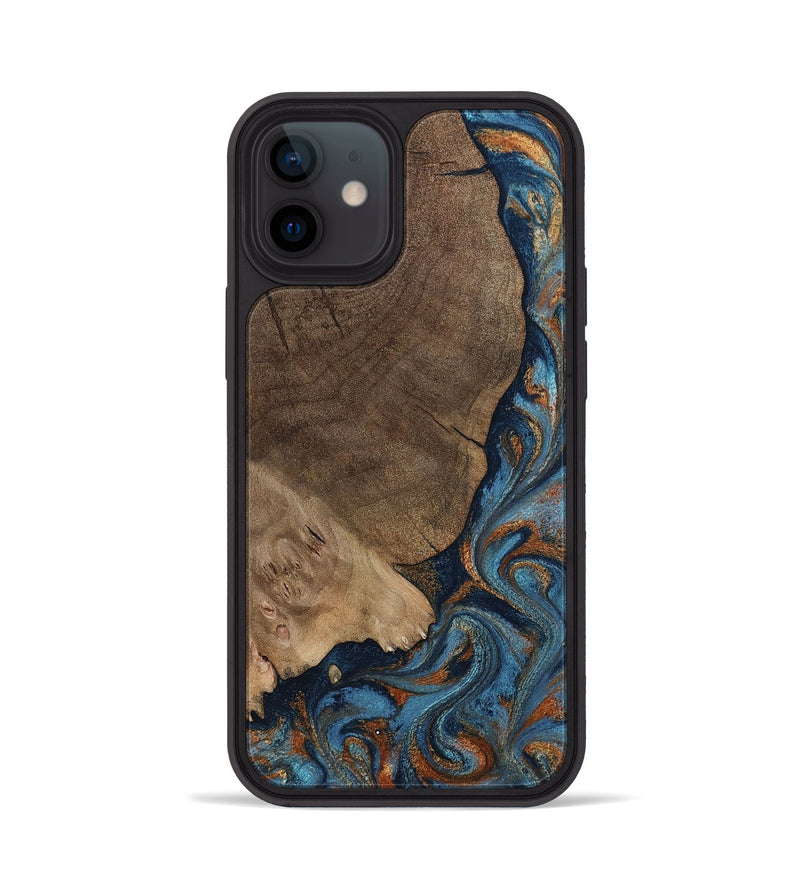 iPhone 12 Wood Phone Case - Zyair (Teal & Gold, 799647)