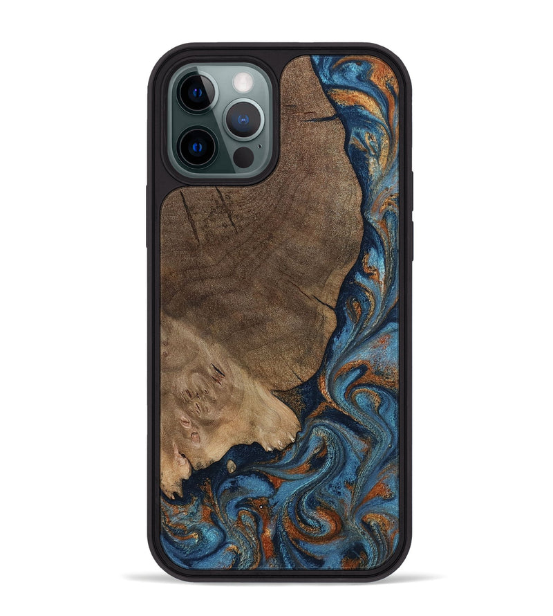 iPhone 12 Pro Max Wood Phone Case - Zyair (Teal & Gold, 799647)
