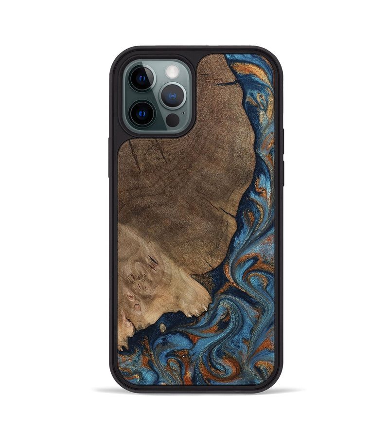 iPhone 12 Pro Wood Phone Case - Zyair (Teal & Gold, 799647)