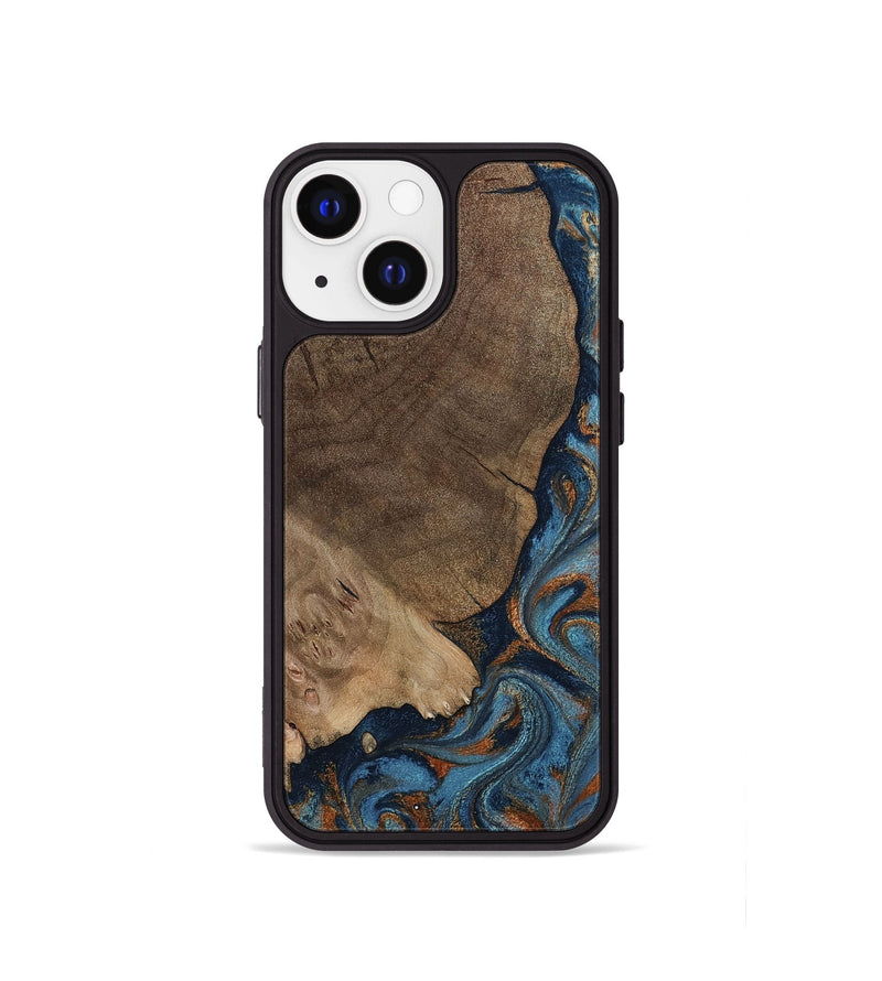 iPhone 13 mini Wood Phone Case - Zyair (Teal & Gold, 799647)