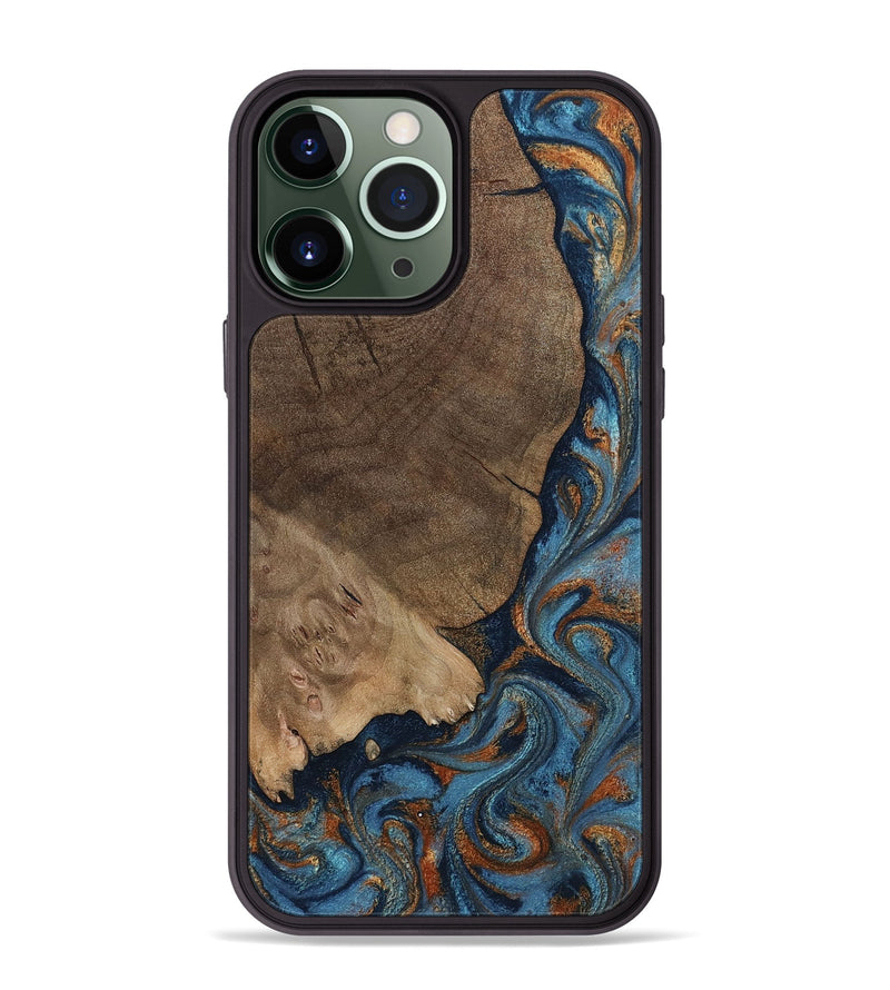 iPhone 13 Pro Max Wood Phone Case - Zyair (Teal & Gold, 799647)