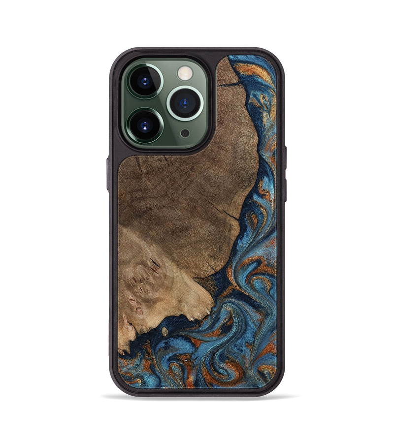 iPhone 13 Pro Wood Phone Case - Zyair (Teal & Gold, 799647)