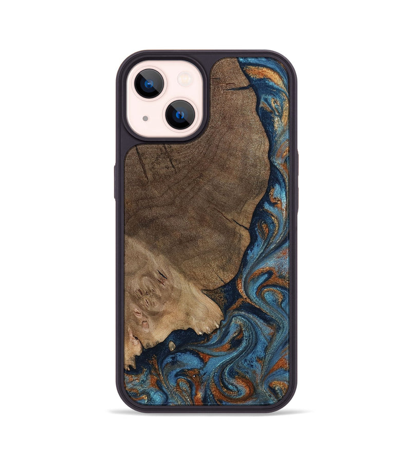 iPhone 14 Wood Phone Case - Zyair (Teal & Gold, 799647)