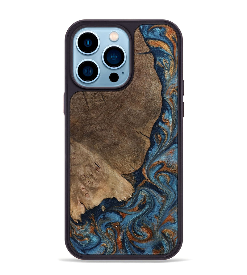 iPhone 14 Pro Max Wood Phone Case - Zyair (Teal & Gold, 799647)
