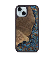 iPhone 15 Wood Phone Case - Zyair (Teal & Gold, 799647)