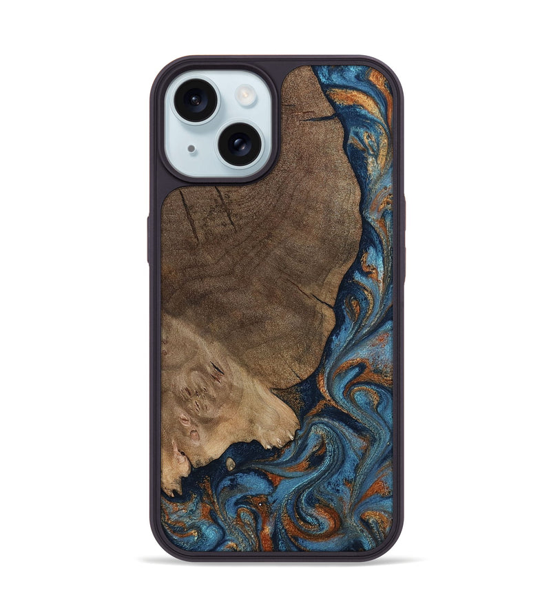 iPhone 15 Wood Phone Case - Zyair (Teal & Gold, 799647)