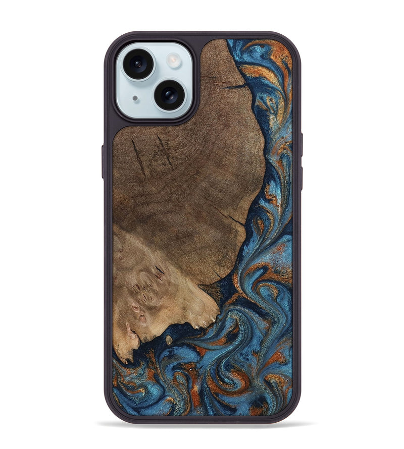iPhone 15 Plus Wood Phone Case - Zyair (Teal & Gold, 799647)