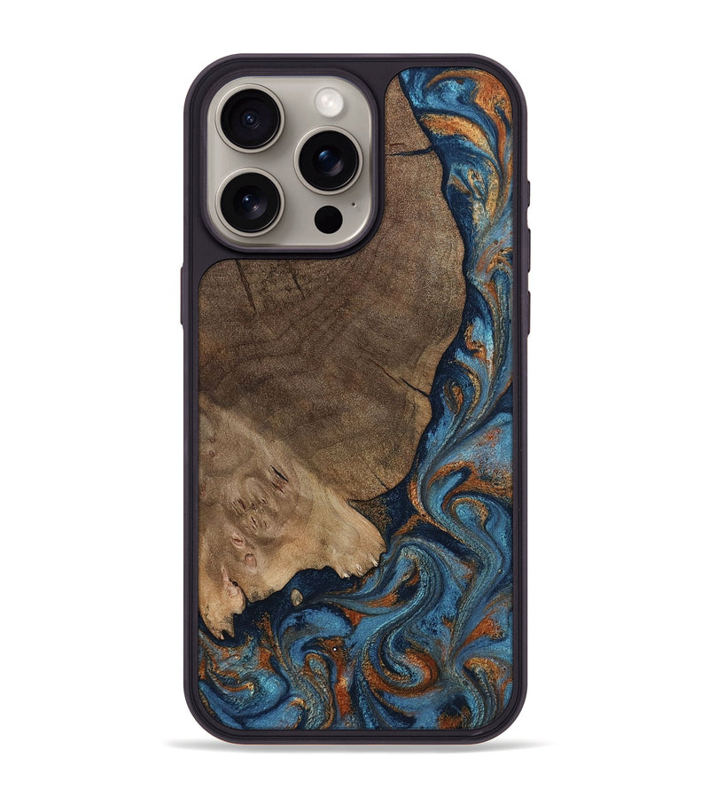 iPhone 15 Pro Max Wood Phone Case - Zyair (Teal & Gold, 799647)