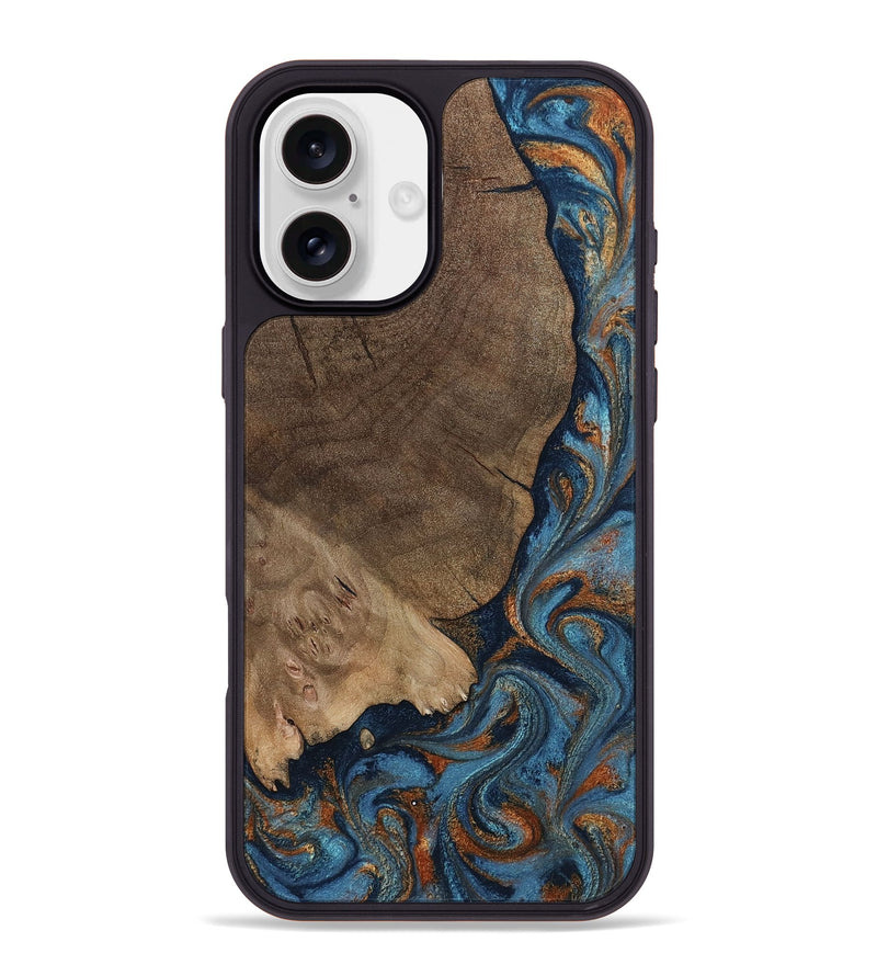 iPhone 16 Plus Wood Phone Case - Zyair (Teal & Gold, 799647)