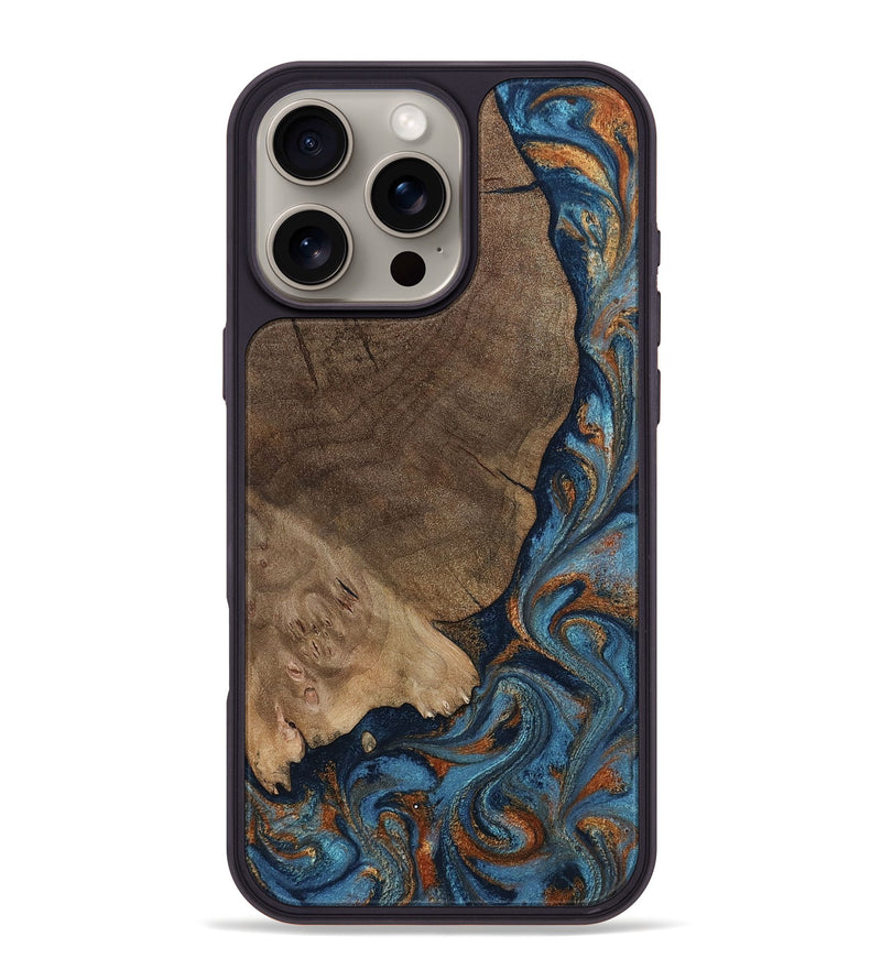 iPhone 16 Pro Max Wood Phone Case - Zyair (Teal & Gold, 799647)