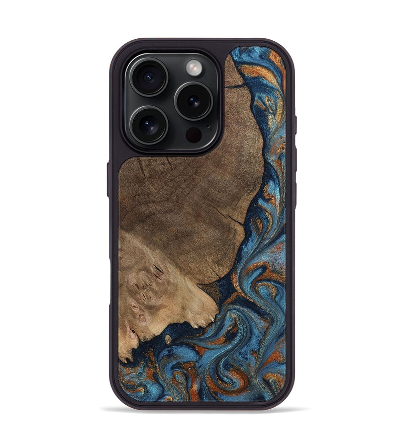 iPhone 16 Pro Wood Phone Case - Zyair (Teal & Gold, 799647)