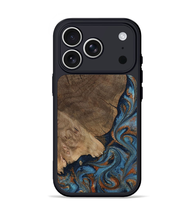 iPhone 17 Pro Wood Phone Case - Zyair (Teal & Gold, 799647)