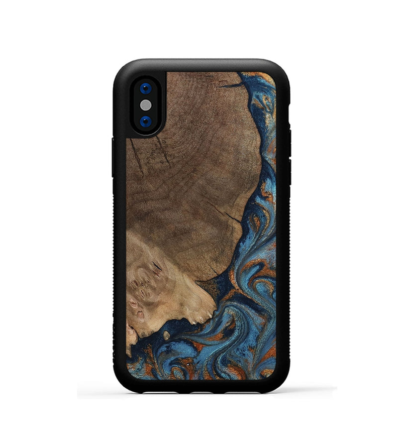 iPhone Xs Wood Phone Case - Zyair (Teal & Gold, 799647)