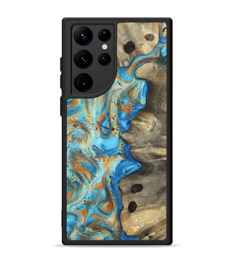Galaxy S22 Ultra Wood Phone Case - Maritza (Teal & Gold, 799648)