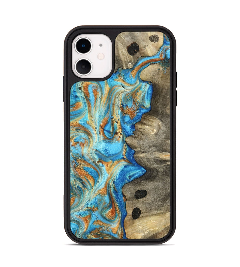 iPhone 11 Wood Phone Case - Maritza (Teal & Gold, 799648)