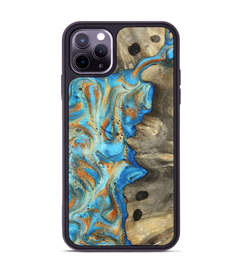 iPhone 11 Pro Max Wood Phone Case - Maritza (Teal & Gold, 799648)