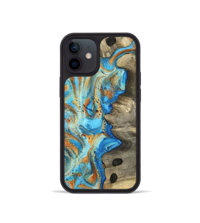 iPhone 12 mini Wood Phone Case - Maritza (Teal & Gold, 799648)