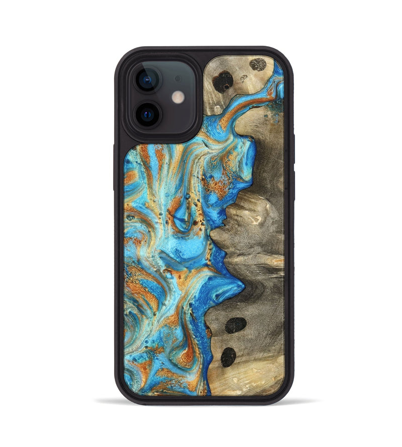 iPhone 12 Wood Phone Case - Maritza (Teal & Gold, 799648)