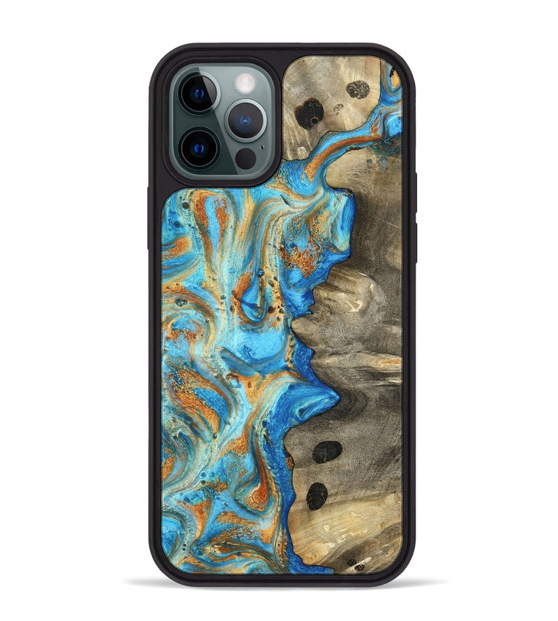 iPhone 12 Pro Max Wood Phone Case - Maritza (Teal & Gold, 799648)