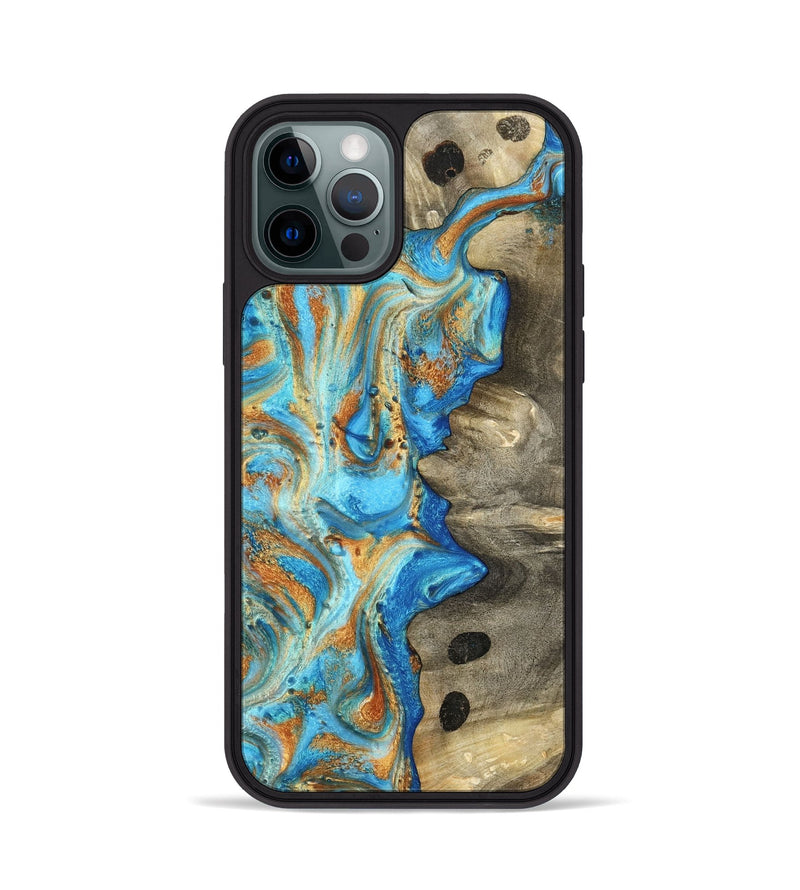 iPhone 12 Pro Wood Phone Case - Maritza (Teal & Gold, 799648)