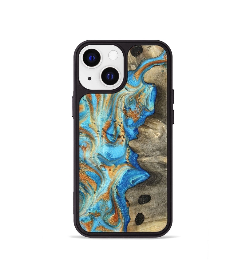 iPhone 13 mini Wood Phone Case - Maritza (Teal & Gold, 799648)