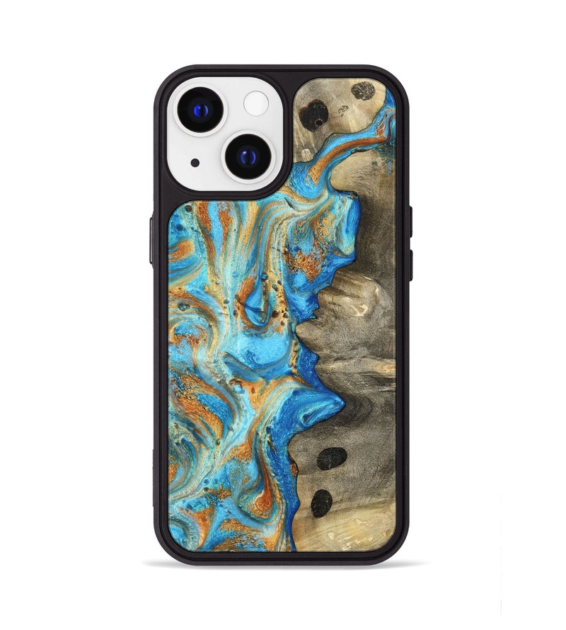 iPhone 13 Wood Phone Case - Maritza (Teal & Gold, 799648)