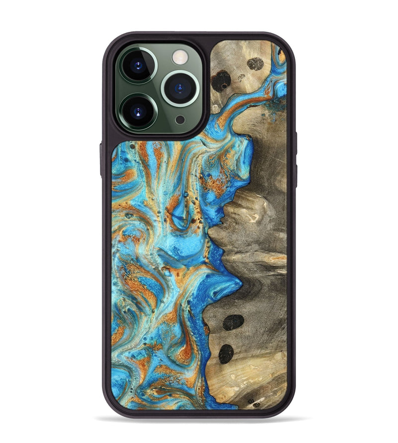 iPhone 13 Pro Max Wood Phone Case - Maritza (Teal & Gold, 799648)