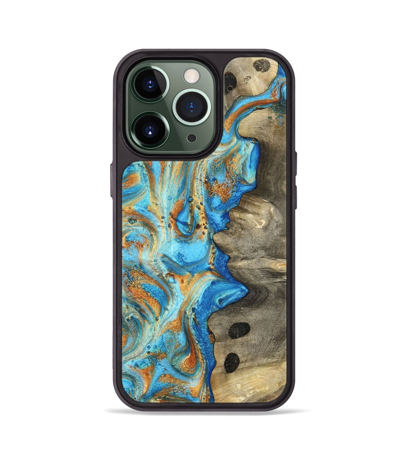 iPhone 13 Pro Wood Phone Case - Maritza (Teal & Gold, 799648)