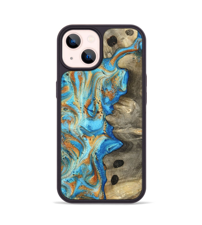 iPhone 14 Wood Phone Case - Maritza (Teal & Gold, 799648)