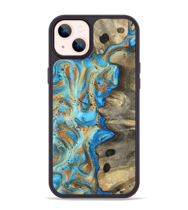 iPhone 14 Plus Wood Phone Case - Maritza (Teal & Gold, 799648)