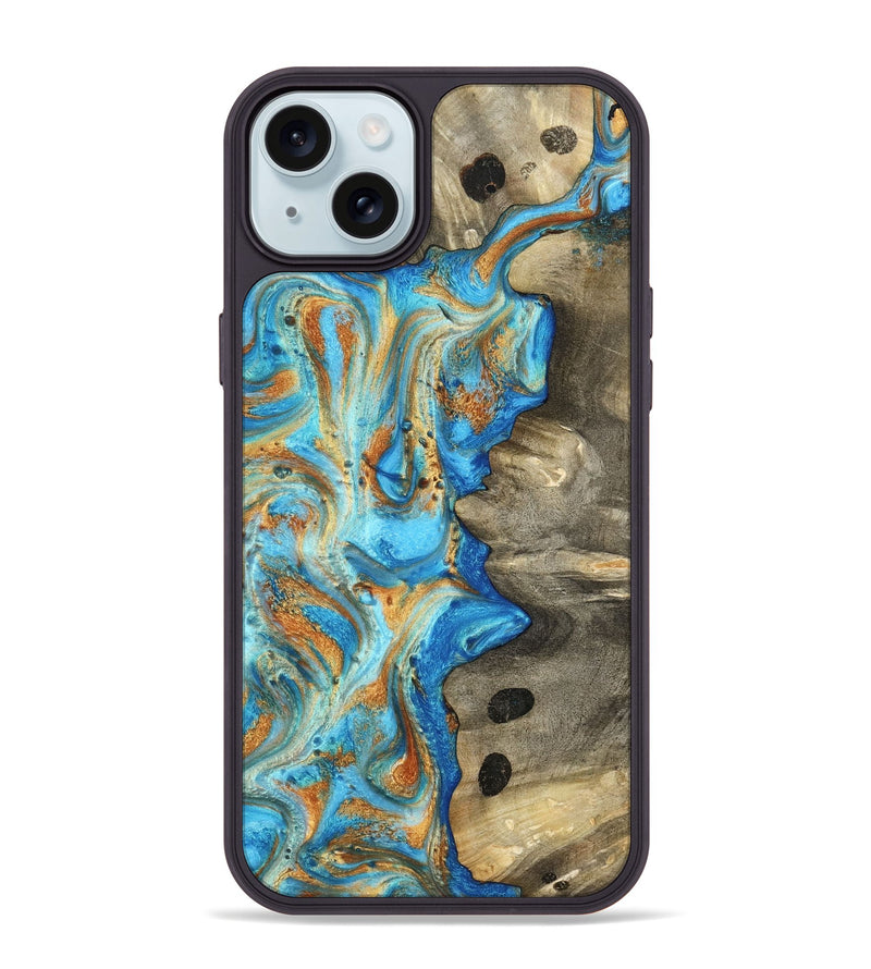 iPhone 15 Plus Wood Phone Case - Maritza (Teal & Gold, 799648)