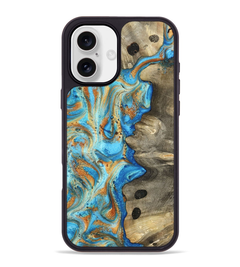 iPhone 16 Plus Wood Phone Case - Maritza (Teal & Gold, 799648)